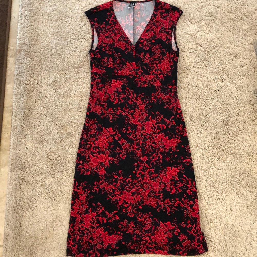 Red and black floral dress